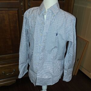 Ralph Lauren Men's Navy and White Plaid Shirt